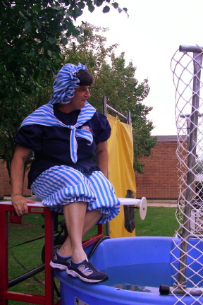 Kathy Reiner Martin getting into the dunking booth at the Perry Hall Town Fair