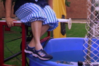 Kathy Reiner Martin Getting Into the Dunking Booth at the Perry Hall Town Fair